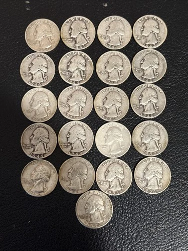 Washington Quarters-Lot Of 21 Oldest 1940 To Newest 1958 90% Silver VG to VF