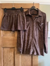 Beach Lounge Set Towelling Brown Shorts & Shirt UK 6 Oversized Shirt Holiday Set