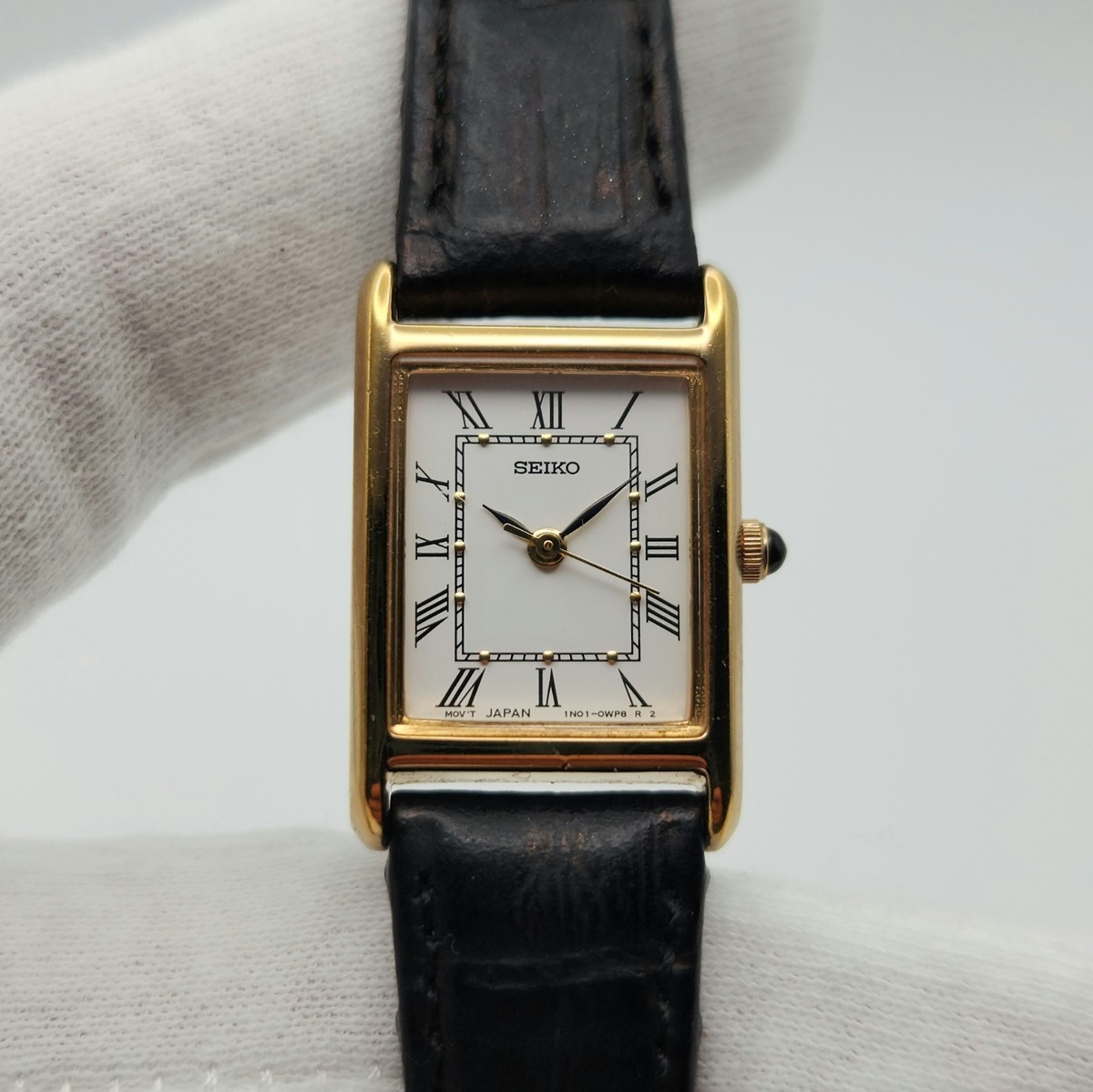 Seiko Ladies Tank-Style Gold Tone w/ Roman Numerals Quartz Watch