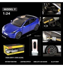 1:24 Tesla Model Y Metal Alloy Diecast Toy Car Model Sound Light - BLUE  