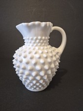 Fenton White Milk Glass Hobnail Pitcher Ruffled Rim Vintage Mid Century 6 inch
