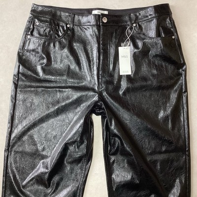 Schwarze Kunstlederjeans knöchelgerade hoher Bund für Damen von M&S Größe 20 R neu mit Etikett