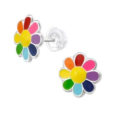 925 Sterling Silver Children's Flower Stud Earrings Rainbow Flower