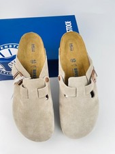 Birkenstock Boston Taupe Suede Leather Soft Footbed Clog Unisex Slippers New