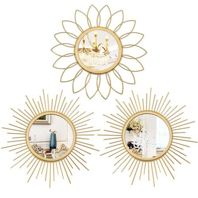 3 Pack Metal Mirrors for Wall Sunburst Wall Mirrors Home Décor Decorative Han...