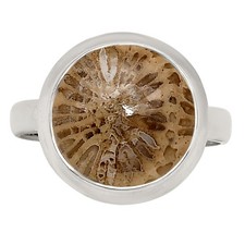 Natural Flower Fossil Coral 925 Sterling Silver Ring s.8 Jewelry R-1007