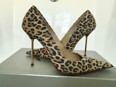 LORIBLU 7 37 Leopard Animal Print Suede Metal Spike Pointed Toe Stiletto Heels