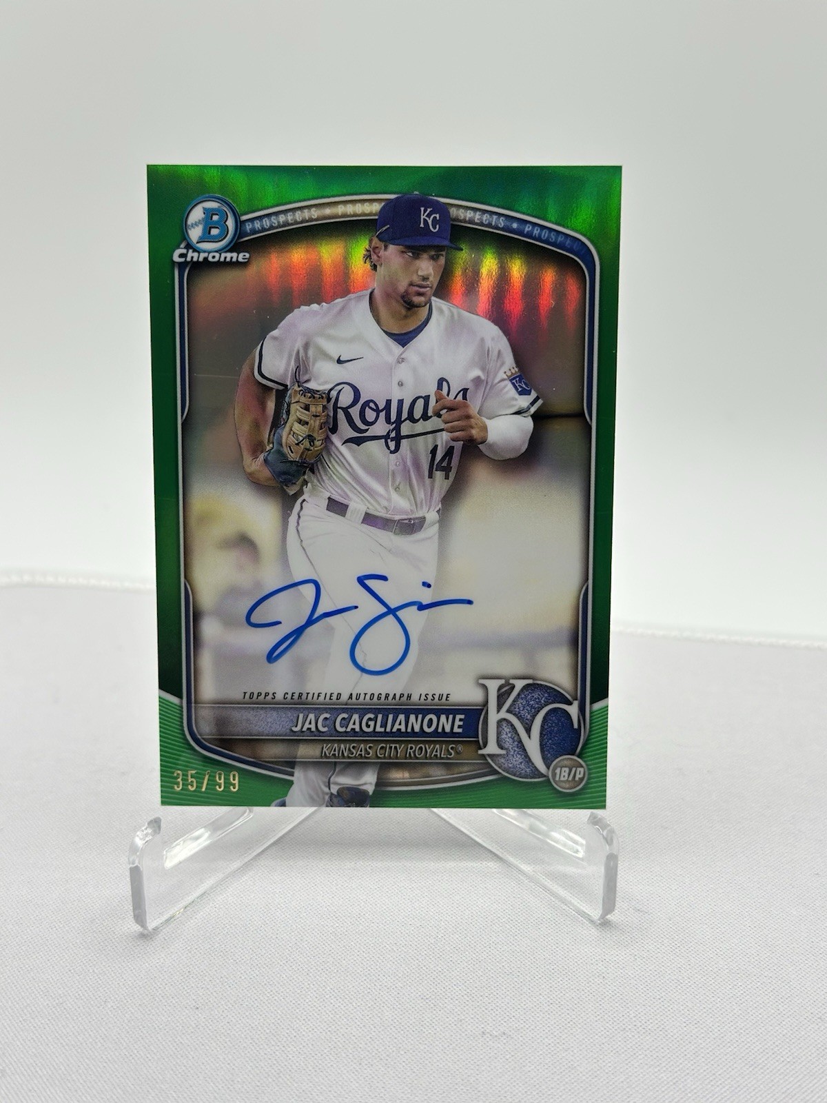 Topps 2025 Bowman Chrome Prospects Jac Caglianone Royals Auto Green /99 CPA-JCA