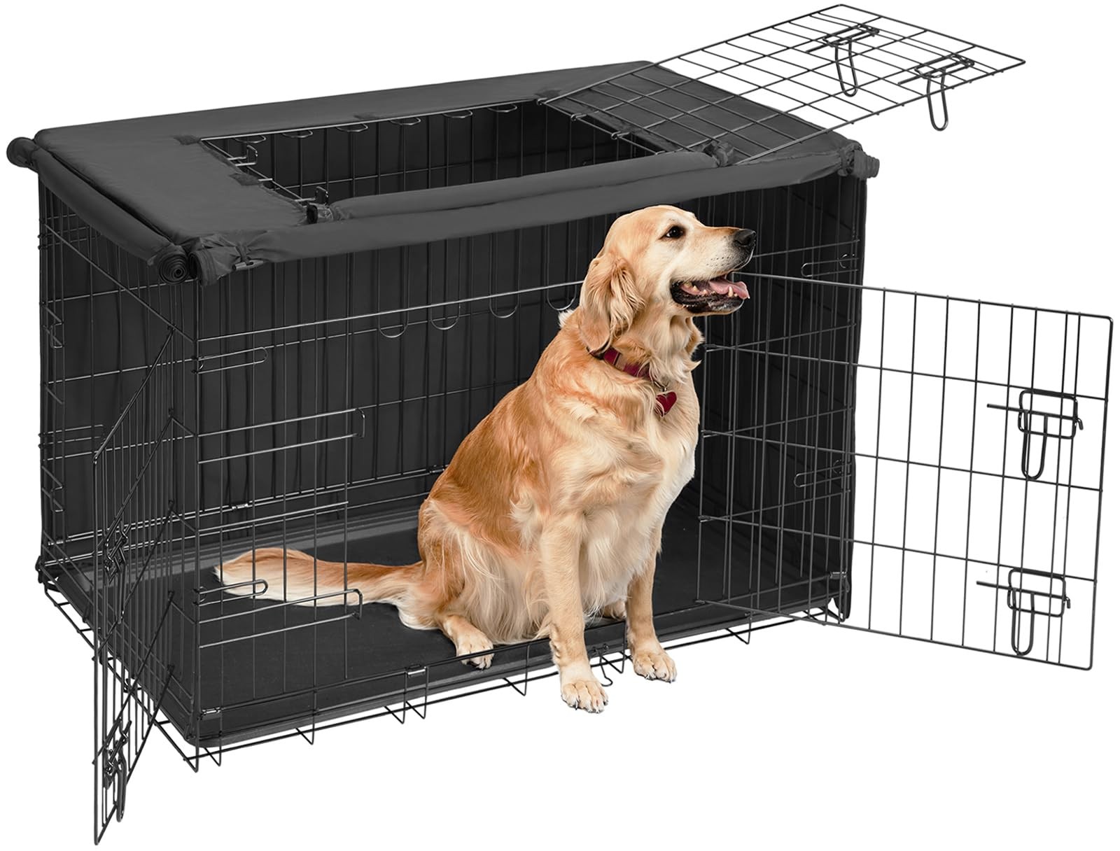 36 inch Dog Crate for Large Dogs with Three Doors & Cover-Metal Wire Dog Cage...