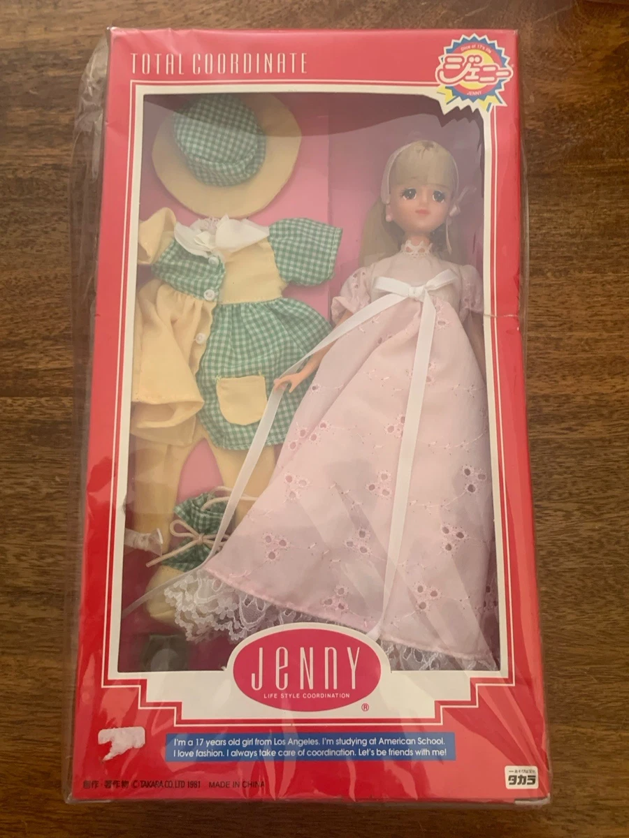 Muñeca Takara Hecho en Japón Muñeca Jenny nuevo estilo de vida sin usar en caja vestido rosa y verde dx