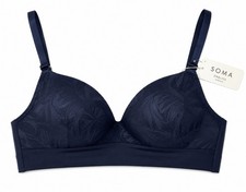 Soma Enbliss Wireless Bra 32B Navy Blue Jacquard Comfort Bralette NWT MSRP $54