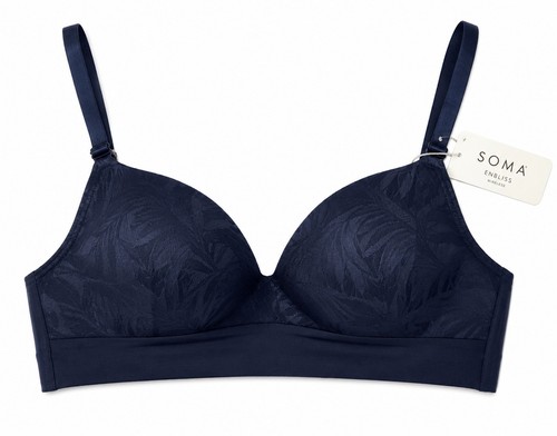Soma Enbliss Wireless Bra 32B Navy Blue Jacquard Comfort Bralette NWT MSRP $54
