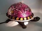 Vintage style Stained Glass Tiffany Style Cast iron Turtle Lamp Night Light
