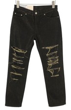 Dondup Women's Jeans 27 Black Glitter Distressed Cropped Loose Zipper