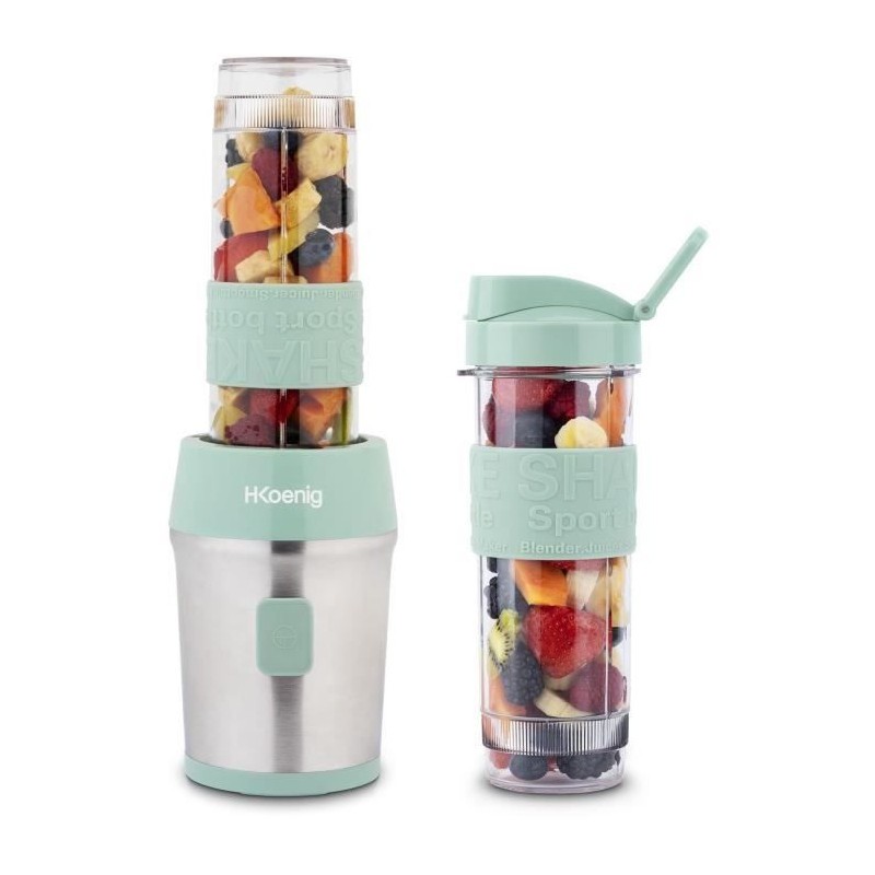 Mini blender SMOO18 de 300 W avec deux gourdes nomades de 570 mL en vert pastel