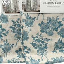 Floral Farmhouse Drapes Envogue Blue Linen Look Curtain Panels 37x84 Set of 4