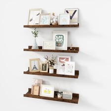 24 inch Picture Ledge Shelf, Wood Floating Shelves Set of 4 24in-4pcs Brown
