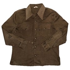 Vtg 60s Mens Levis Big E Brown Western Button Snap Long Sleeve Shirt Large HOLES