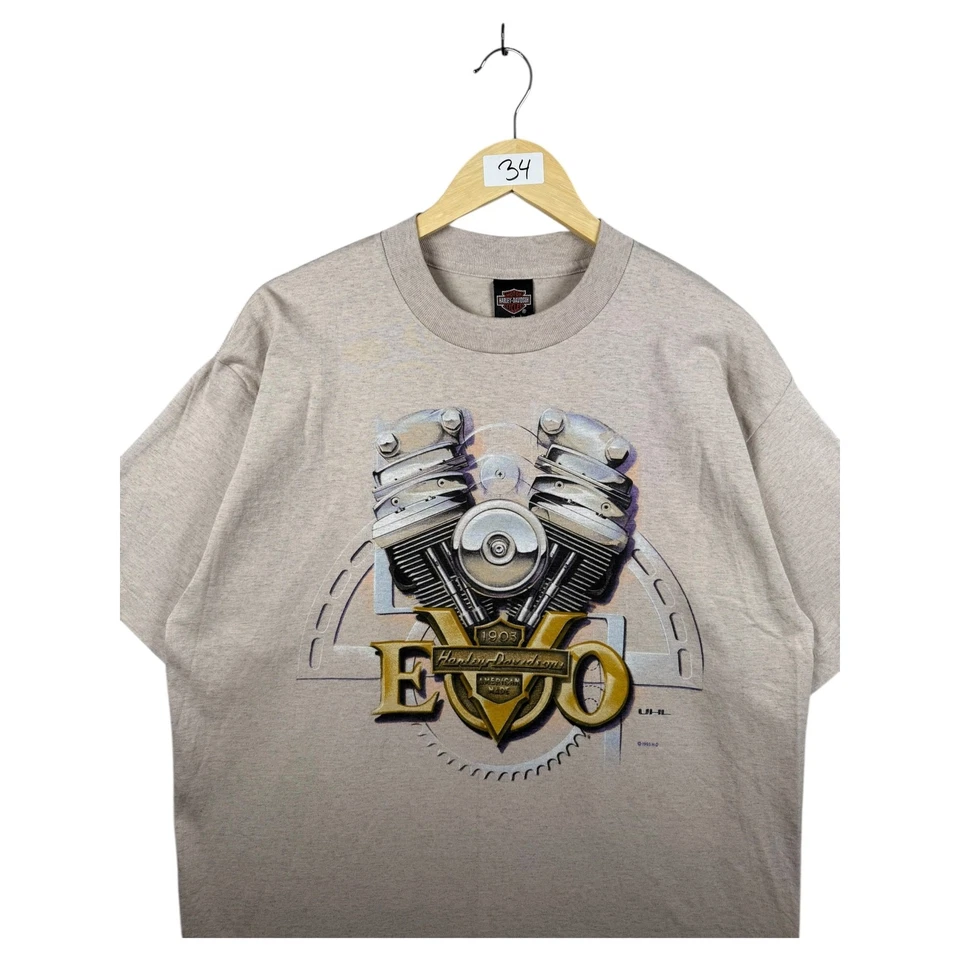 Camiseta vintage Harley Davidson EVO Cycle Center beige para hombre XL Foto 2 de 4