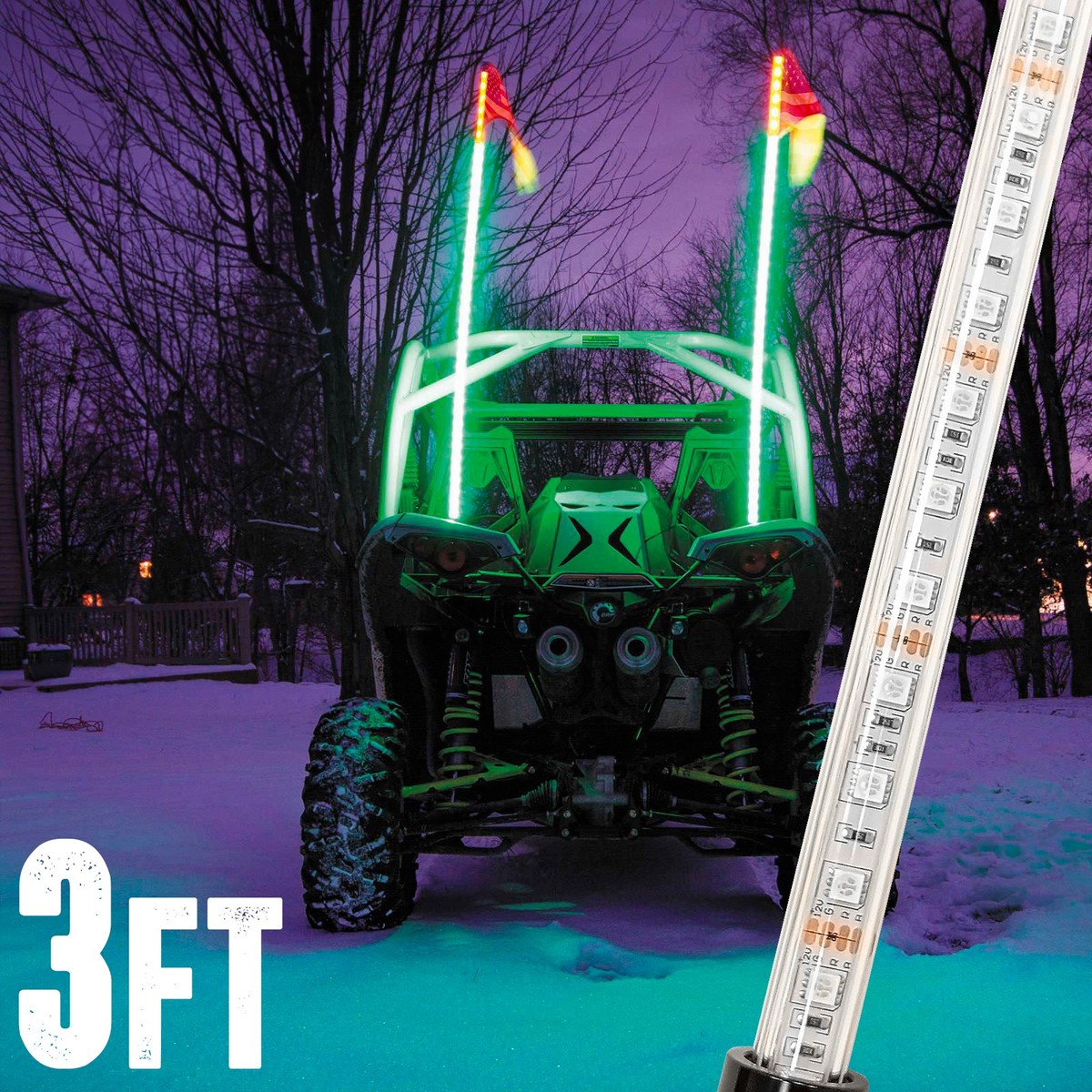 3ft RGB Lighted Antenna LED Light Whip Flag Pole Off Road For ATV