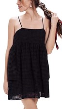 Urban Outfitters Baby Doll Dress Size 2 Black Mini Tiered Eyelet Feminine Girly