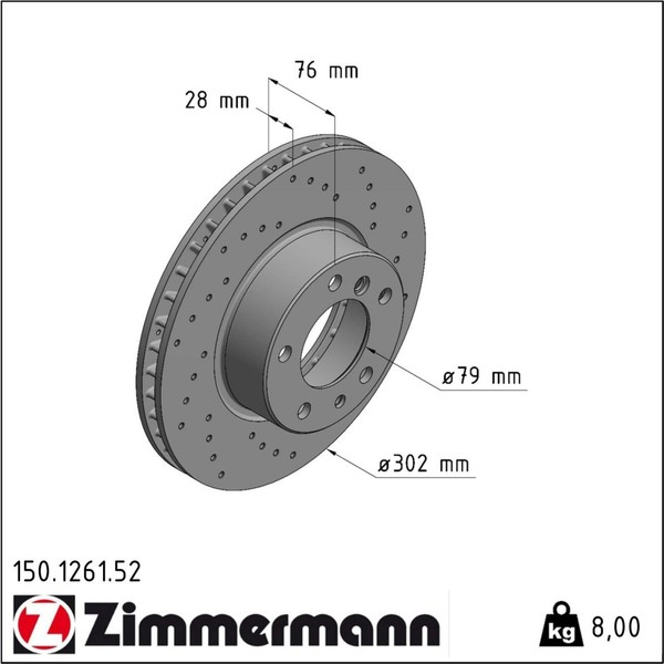 2X Zimmermann 150.1261.52 Bremsscheibe FüR BMW 7 5 E34 E32-image