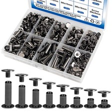 128 Sets Chicago Screws Kit, Black Screw Rivets, 8 Sizes Carbon Steel Binding...