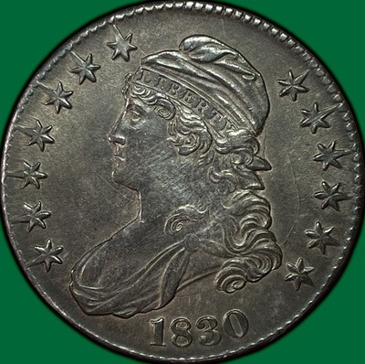 1830 Small 0 Capped Bust Half Dollar Uncirculated UNC Coin, Cheek Scrape #33885