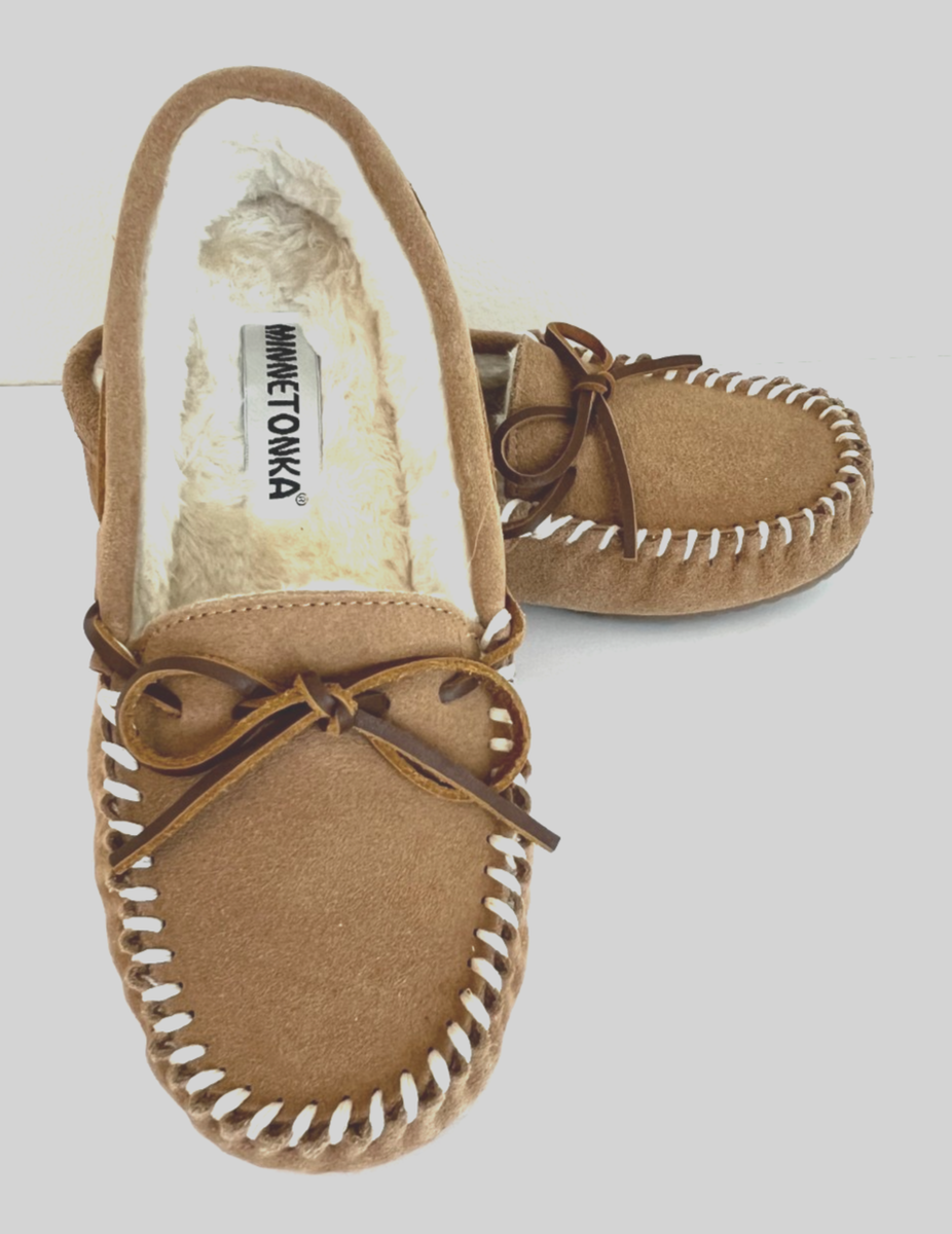 Minnetonka Moccasins Men\'s 10 Tan Suede Faux Fur Lining 40762 Gorpcore Minnetonka Shoes Moccasins Slippers 4052 Tan Suede Faux Fur  main image 3