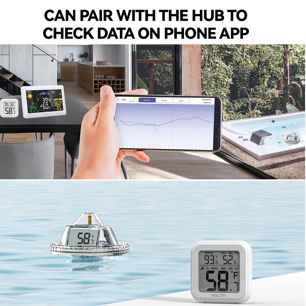 RAINPOINT Wireless Digital Pool Thermometer, Floating, Anti-Fog 360° LCD Display