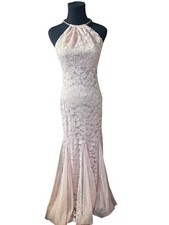 Xscape blush pink pormal dress with lace detail and silver collar size 6
