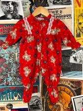 Vtg 90s Baby Girl Teddy Beart Lace Heart Ruffle Bottom Pajama Footie 3-6 Month