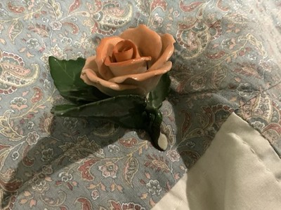 Herend Porcelain Peach Rose W/ Leaves Figurine