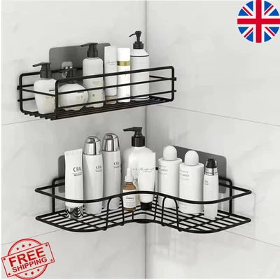 Wall Mounted Shelf Organiser Black White | Kitchen Bathroom Storage Rack Holder