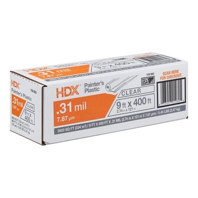 Plastic Sheeting Roll 9 ft x 400 ft Painters 0.31 Mil Clear Multi-Purpose Cover