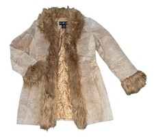 Vintage Y2k Mixit Boho Small Penny Lane Afghan Fur Suede Leather Coat Hippie