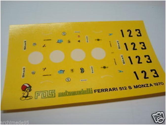 Décalcomanies 1/43 Ferrari 512S – Marques Monza Hatch 1970 – FDS, Neuf – Pour Modélisme Maquette