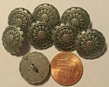 8 Domed Heavy Antiqued Silver Tone Metal Shank Buttons 11/16" 17.7mm 9582