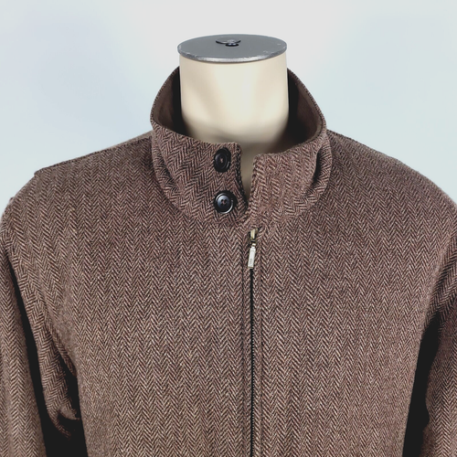 LL Bean Mens Wool Blend Herringbone Brown Zip Insulated Coat Jacket Sz XL - Picture 2 of 5