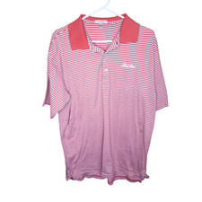 Peter Millar Golf Polo Shirt Short Sleeve Mens Size L Coral Stripped Sea Island
