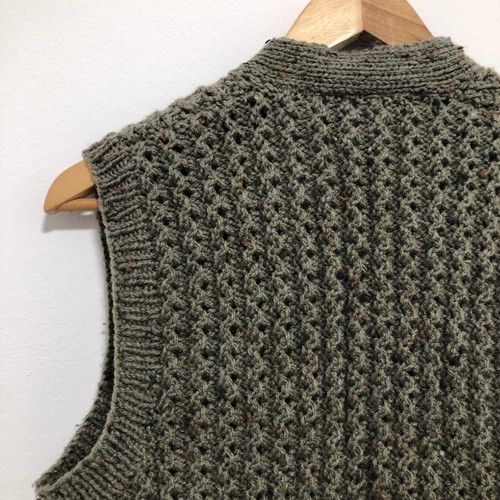 Handmade Sweater Vest Womens Wool Hand Knit Cardigan Vest Green Mix UK 10 - 12 - Picture 8 of 11