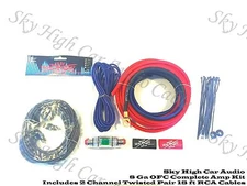 Oversized 8 Ga OFC AWG Amp Kit Twisted RCA Red Black Complete Sky High Car Audio