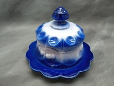Ceramic Flow Blue Butter Cheese Keeper w/Lid Vintage Collectible - Decorative