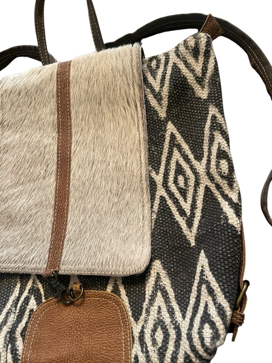 NEW Myra Backpack Bag Upcycled Canvas & Hair-On Cowhide  display picture 3
