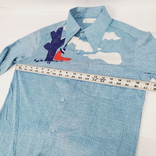 VINTAGE 70's Disco Shirt Mens Medium DESERT SAGUARO CACTUS Arizona New Mexico - Picture 9 of 12