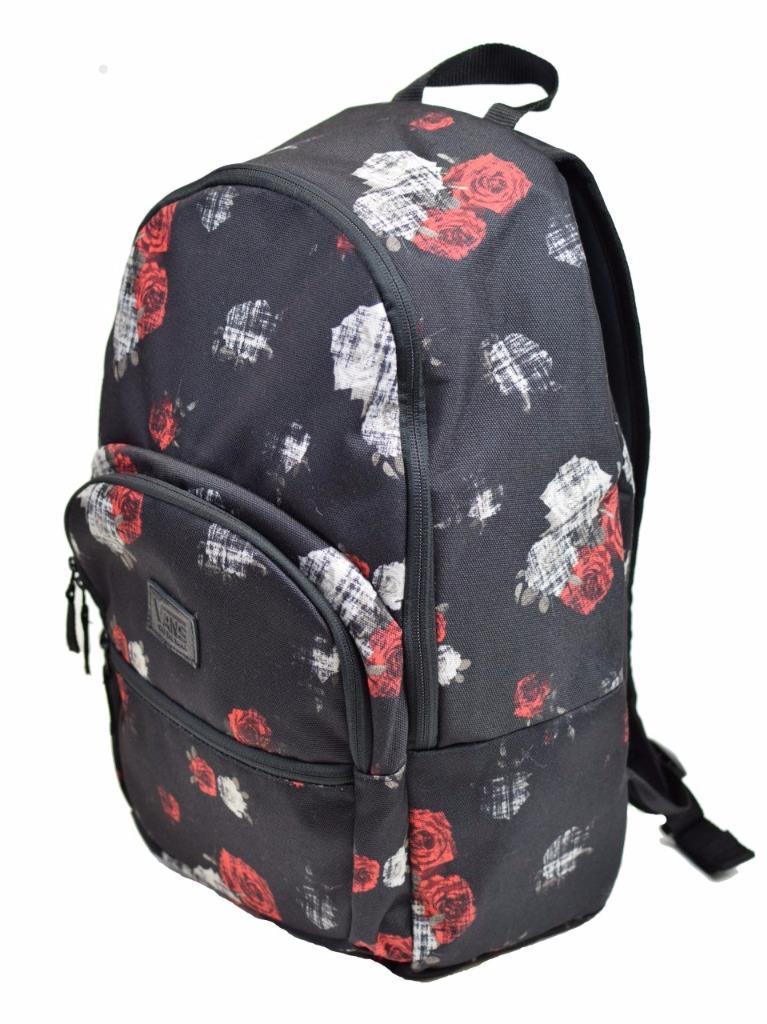 Vans Off The Wall Black Red Digi Rose 3 Pocket Laptop Backpack NWT-image