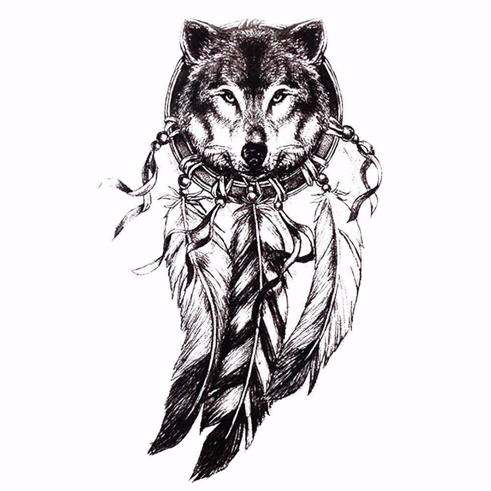 Temporary Tattoos Large Arm Rose Waterproof Sticker Black Wolf Full