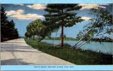 You'd Enjoy Driving Along This Way Scenic Road Water Vintage Linen Postcard B20