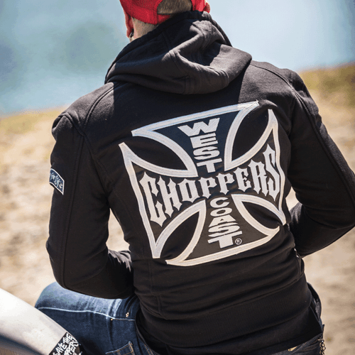 FELPA CON CAPPUCCIO WEST COAST CHOPPERS CROSS PANEL ZIP DOPPIO STRATO CAPPUCCIO *NUOVA* - Foto 5 di 8