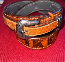 VINTAGE SILVER BUCKLE BELT NOCONA LEATHER OVERLAY CONCHO ranger IKE belt size 32
